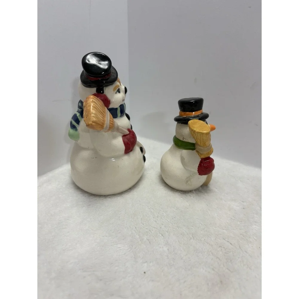 Ceramic Snowman Christmas Figurine Smiling Face‎ 1983 Vintage With Mini Snowman